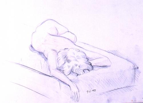Reclining nude,1983, life drawing, pencil,